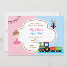 Ballet & Train Joint Boy Girl Birthday Invitations