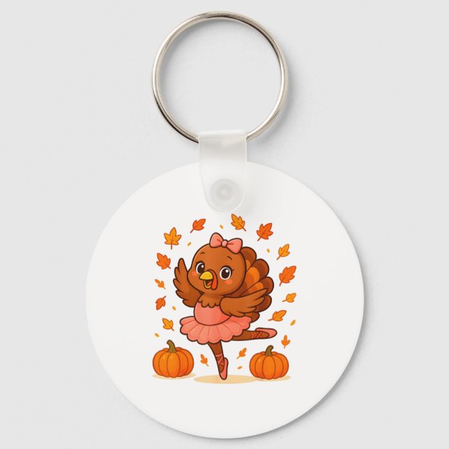 Ballet Turkey Pumpkin Autumn Ballerinas Dancing Th Key Ring (Front)