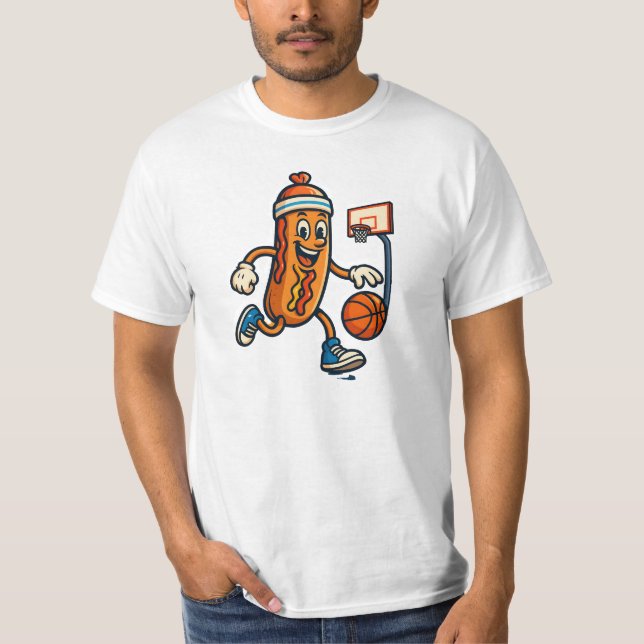 Ballin’ Dog: Hot Dog Basketball Star T-Shirt (Front)