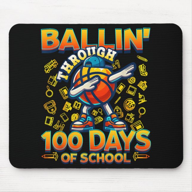 Ballin Through 100 Days Of School 100th Smarter Ba Mouse Mat (Front)