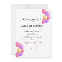 Ballon birthday invitation card for cute baby