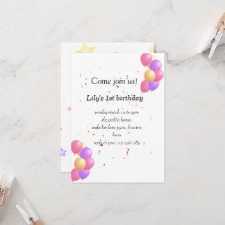 Ballon birthday invitation card for cute baby