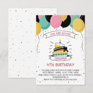 BALLON CAKE CANDLE KID'S BIRTHDAY PARTY INVITATION