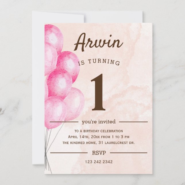 Ballons 1st Birthday Party  Invitation (Front)