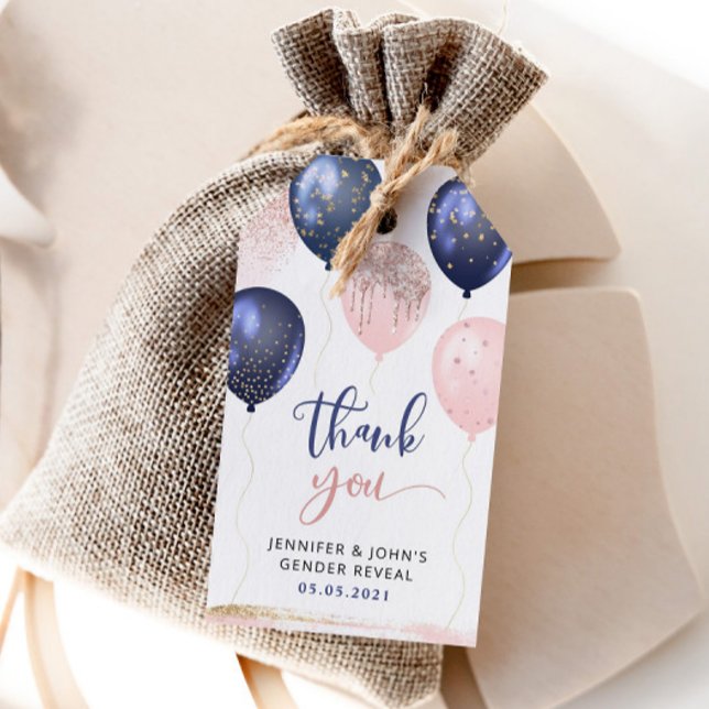 Ballons navy pink, gold gender reveal favour tag (Creator Uploaded)
