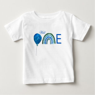 Balloon 1st Birthday Blue Watercolor Boy Rainbow Baby T-Shirt