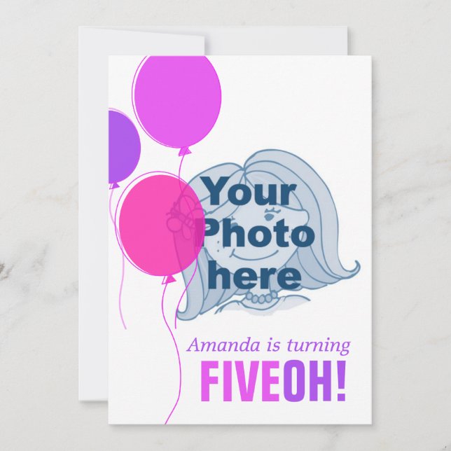 Balloon 50th FIVEOH! photo birthday invite (Front)