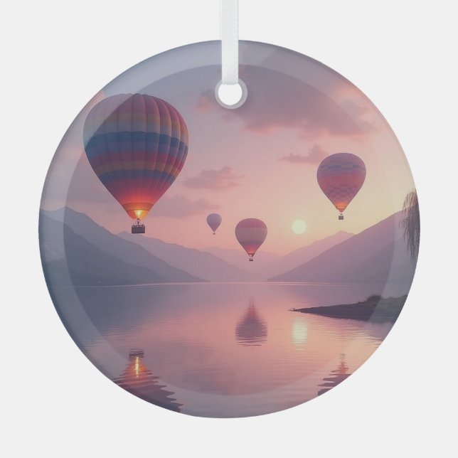 Balloon Adventure Dreams Glass Tree Decoration (Front)