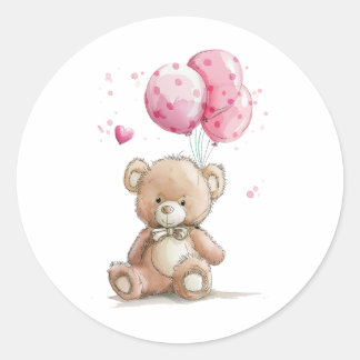 balloon and bear classic round sticker