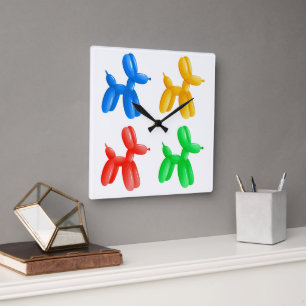 Balloon Animal Colour Pattern – Kids & Clown Party Square Wall Clock