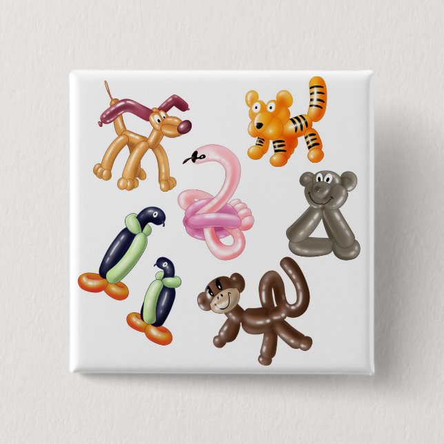 BALLOON ANIMAL PARTY 15 CM SQUARE BADGE (Front)