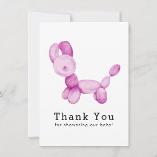 Balloon Animal, Pink, Girl, Baby Shower Thank You Card