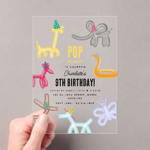 Balloon Animals Kids Party Theme Acrylic Invitations