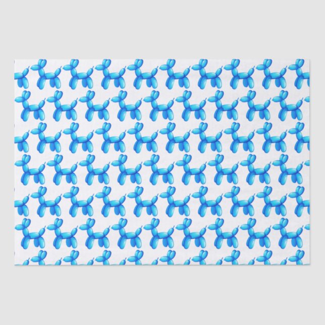Balloon Animals Poodle Dog Blue Pattern Tissue Paper (Front)