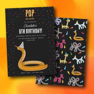 Balloon Animals Snake Kids Birthday Party Theme Invitation