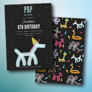 Balloon Animals Unicorn Kids Birthday Party Theme Invitation