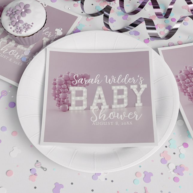 Balloon Arch Dusty Pink Girl Baby Shower Napkins (A dusty pink baby shower paper napkin with space for your party details)