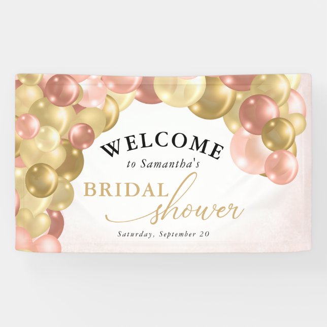 Balloon Arch Pink and Gold Bridal Shower Welcome Banner (Horizontal)