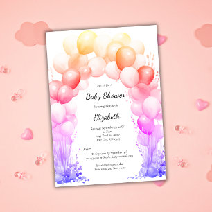 Balloon Arch Rainbow Colours Baby Girl Baby Showe Invitation