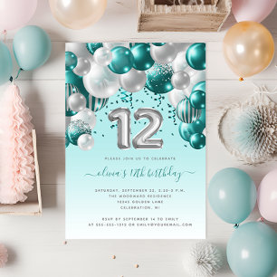 Balloon Arch Teal Silver 12th Birthday Party Postcard