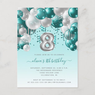 Balloon Arch Teal Silver 8th Birthday Party Postcard