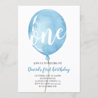 Balloon Baby Boy 1st Birthday Invitation