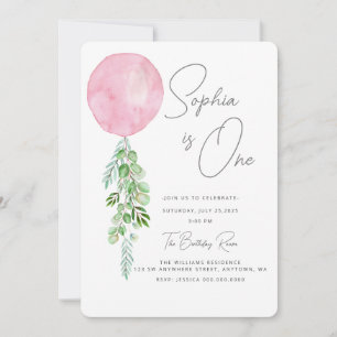 Balloon Baby Girl 1st Birthday First Eucalyptus Invitation