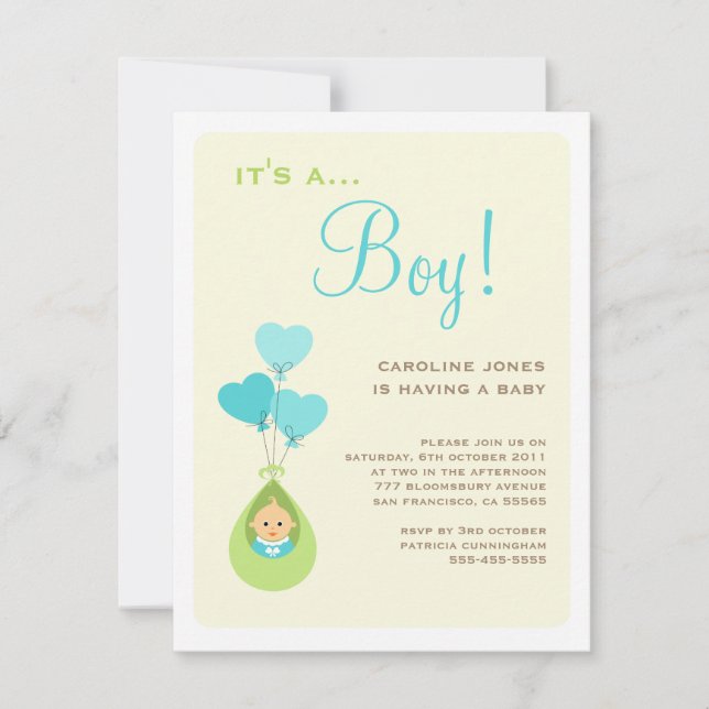 Balloon Baby Shower Invitation Boy (Front)