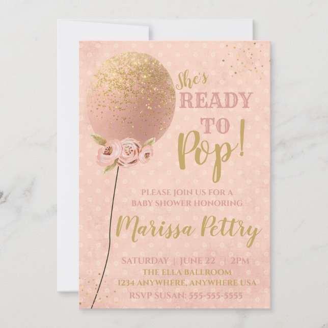 Balloon Baby shower ready to pop rose gold Invitation (Front)