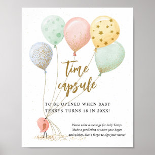 Balloon baby shower watercolor Time Capsule Poster