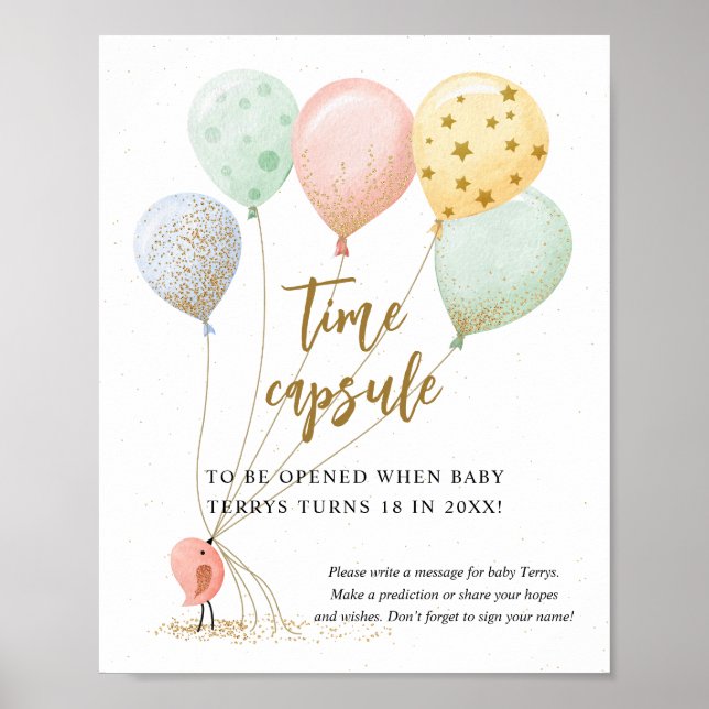 Balloon baby shower watercolor Time Capsule Poster (Front)