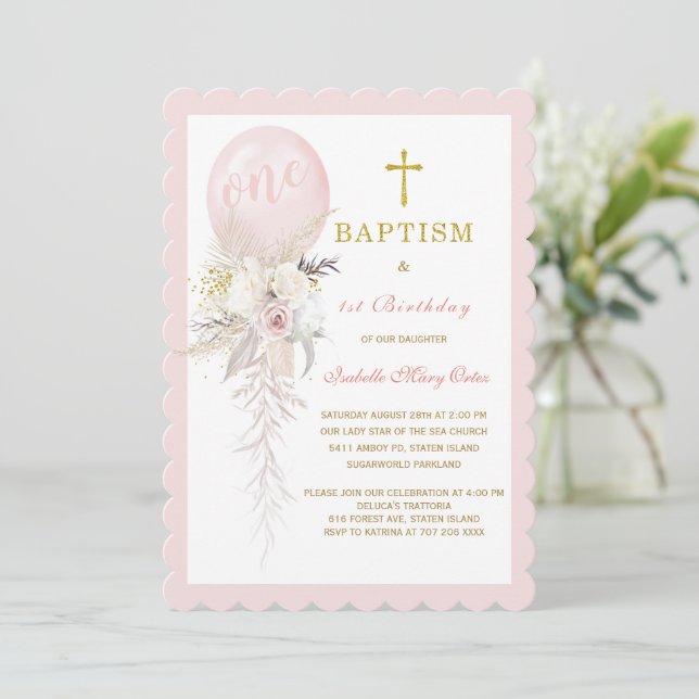 Balloon Baptism and  First Birthday Invitation (Standing Front)