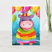 Balloon Bash Hippo: Cute Kids Birthday Card