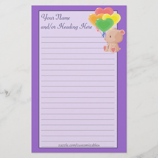 Balloon Bear Stationery (Front)