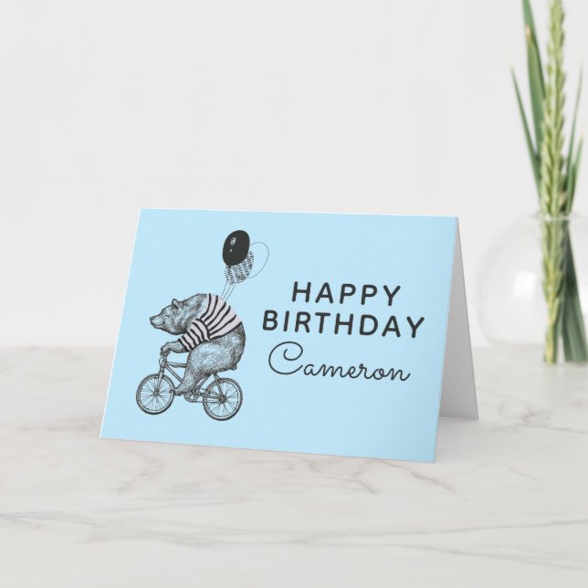 Balloon Bicycle Bear | Add Your Name Card (Front)