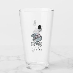 Balloon Bicycle Bear   Add Your Name Glass
