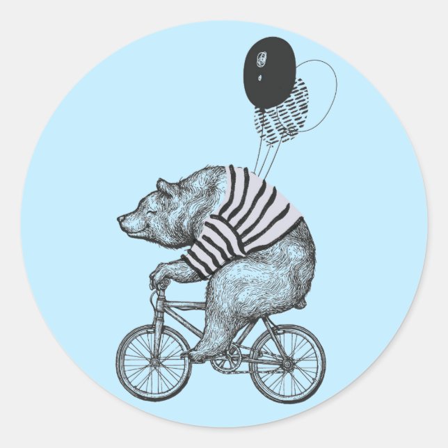 Balloon Bicycle Bear Classic Round Sticker (Front)