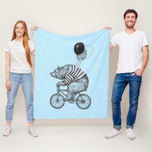 Balloon Bicycle Bear Fleece Blanket
