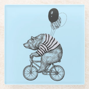 Balloon Bicycle Bear Glass Coaster