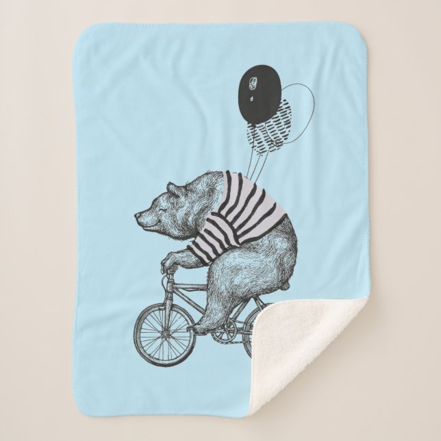 Balloon Bicycle Bear Sherpa Blanket (Front)