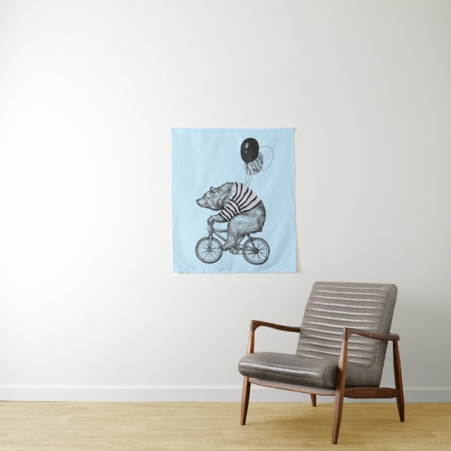 Balloon Bicycle Bear Tapestry (In Situ)