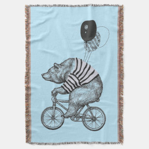 Balloon Bicycle Bear Throw Blanket