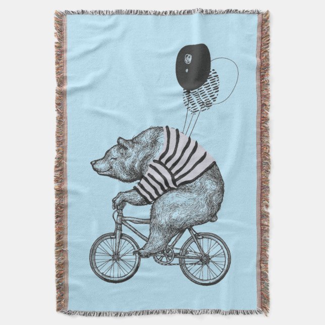 Balloon Bicycle Bear Throw Blanket (Front Vertical)