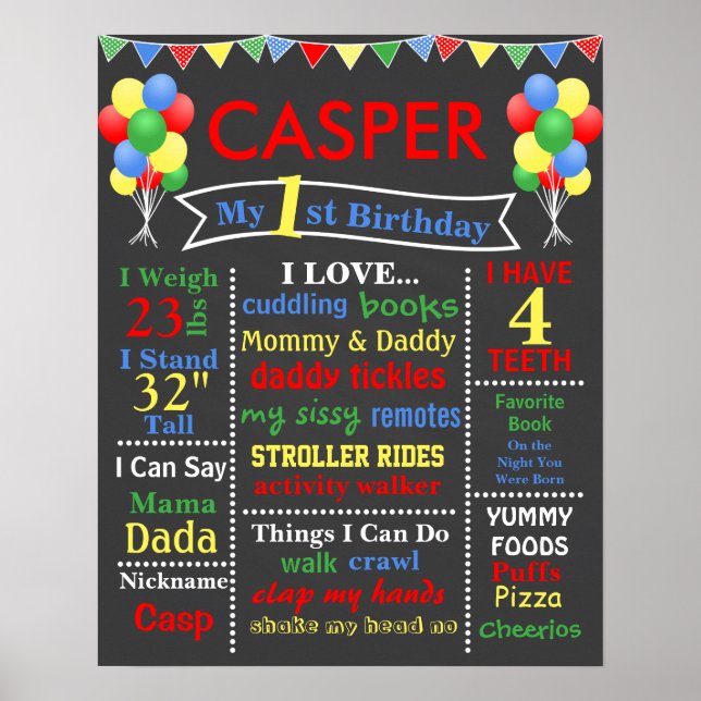 BALLOON BIRTHDAY CHALKBOARD POSTER - PRIME COLORS (Front)