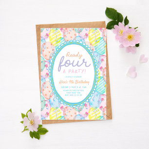 Balloon Birthday Invitation, 4th Birthday Invitation