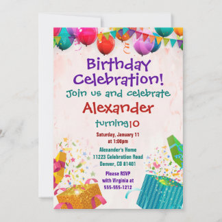 Balloon Birthday Invitation Flat Card