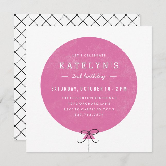 Balloon Birthday Invitation - Fuchsia (Front/Back)
