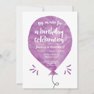 Balloon Birthday Invitation in Purple