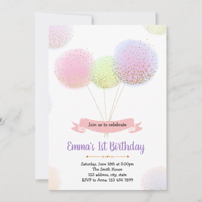 Balloon birthday party invitation (Front)
