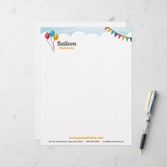 Balloon Birthday Party Letterhead (Front/Back In Situ)